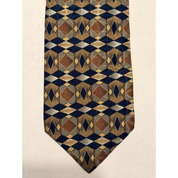 Geoffrey Beene Other - Geoffrey Beene 100% Italian Silk Necktie, Olive Brown‎ Black Geometric Design